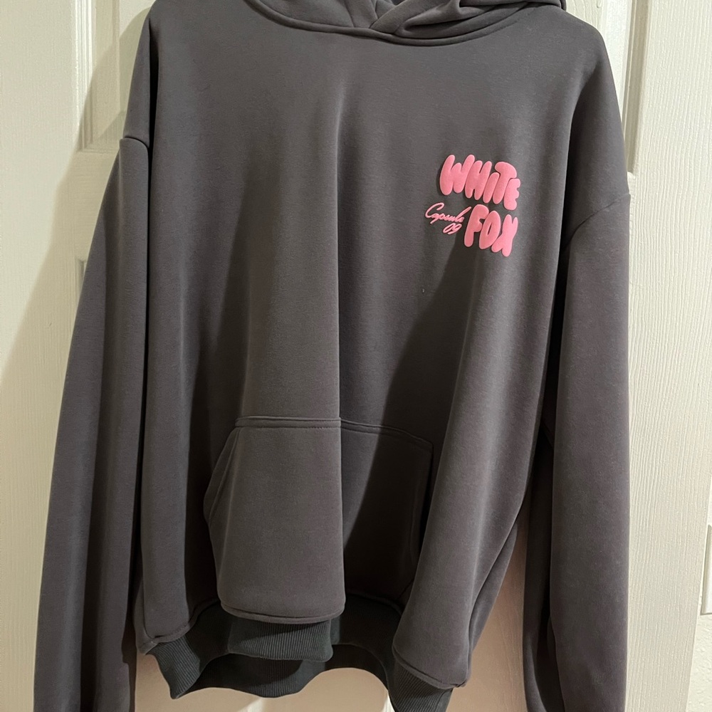 White Fox Boutique Gray Hoodie with Pink Logo